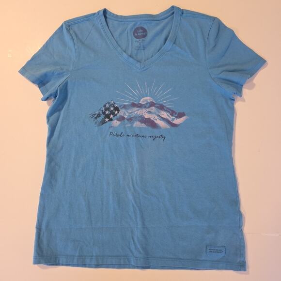 Life Is Good Tops - Life Is Good Medium Crusher Tee Blue V-Neck “Purple Mountains Majesty” T-Shirt